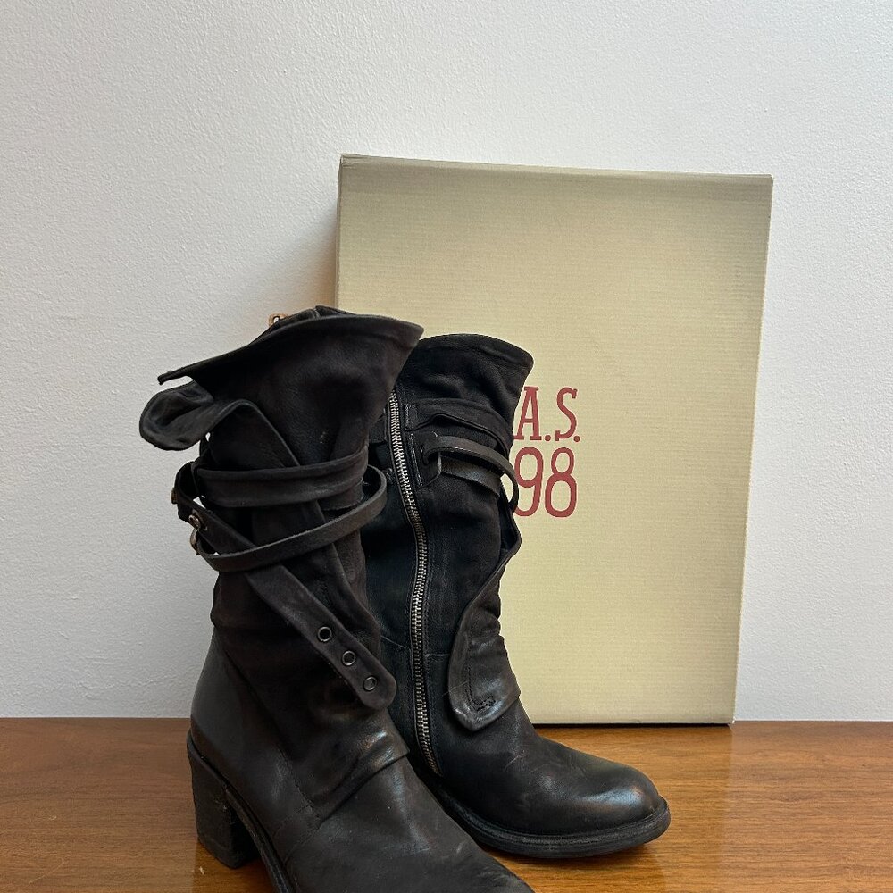 A.S. 98 Black leather, mid-calf, Size 38, 'JUDD' boots, great height